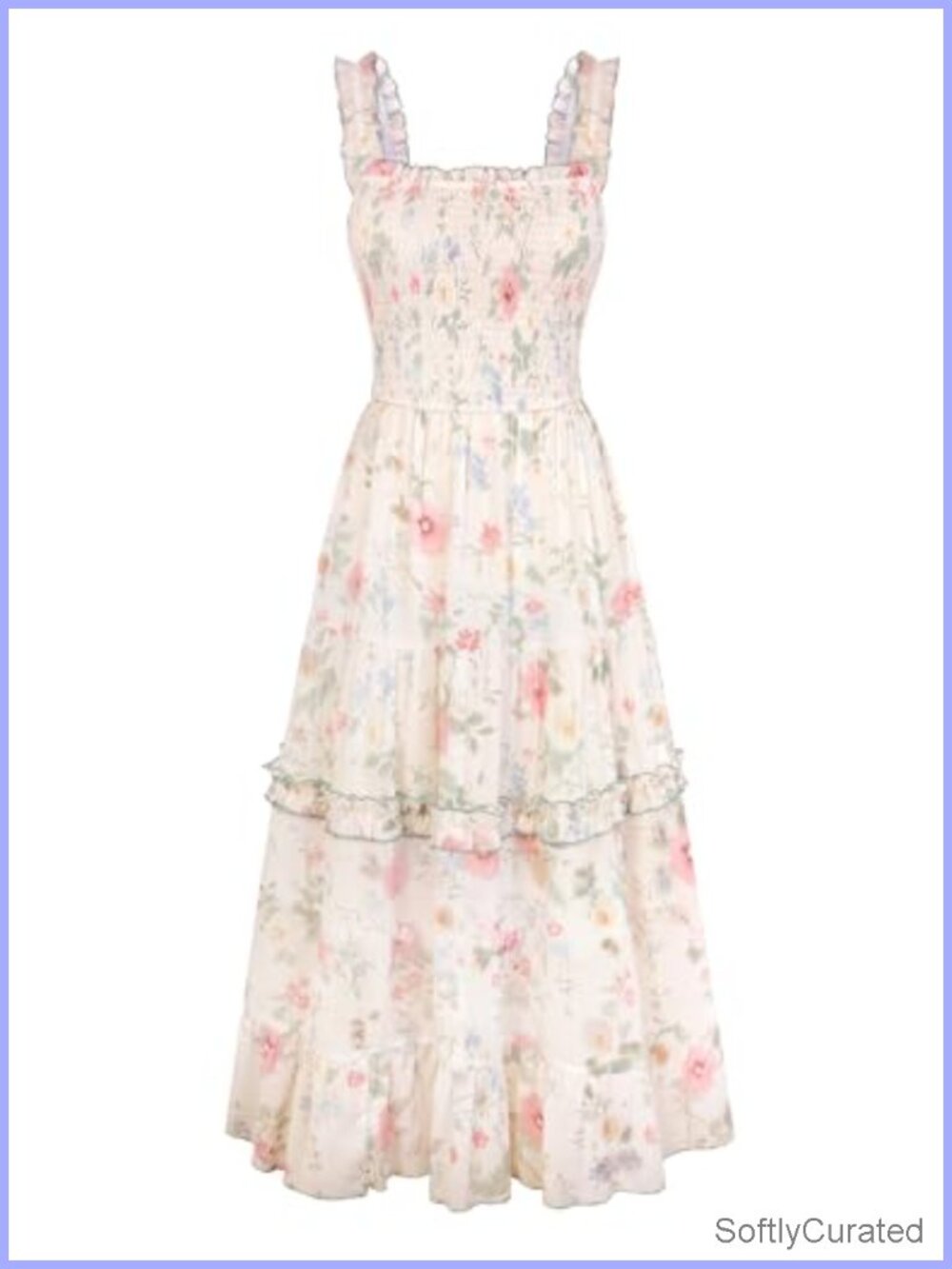 Boho Floral Smocked Square Neck Maxi Dress Sleeveless Tiered Ruffle Sundress